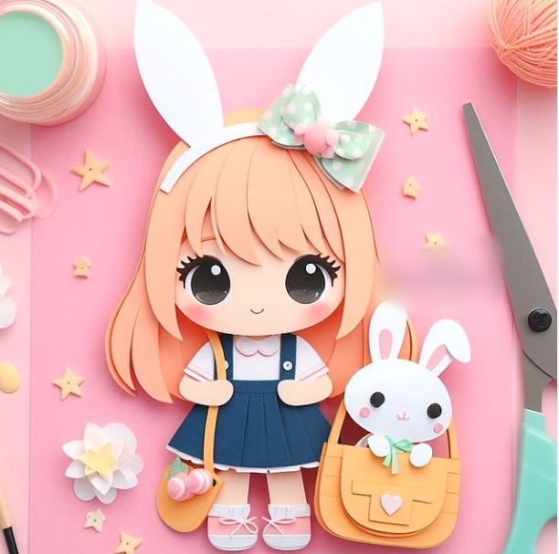 Arquivo Páscoa Topo de Bolo Menina e Coelho na Bolsinha  1