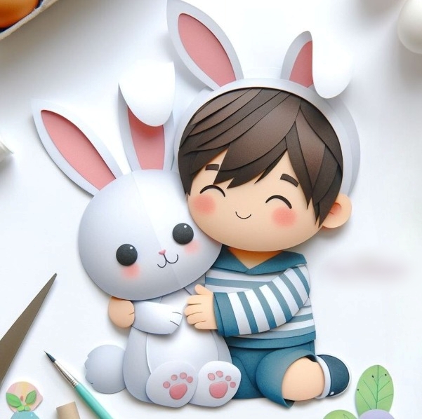 Arquivo Páscoa Topo de Bolo Menino e Coelho  1