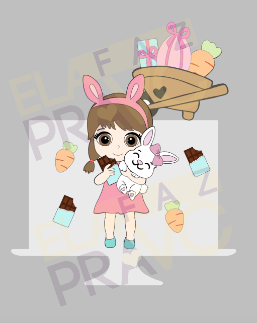 Arquivo Páscoa Topo de Bolo Menina com Chocolate e Coelho  1