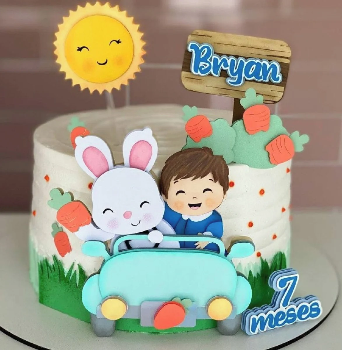 Arquivo Páscoa Topo de Bolo Menino e Coelho no Carrinho 1