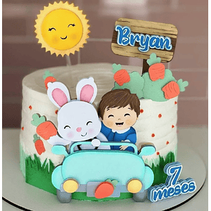 Arquivo Páscoa Topo de Bolo Menino e Coelho no Carrinho