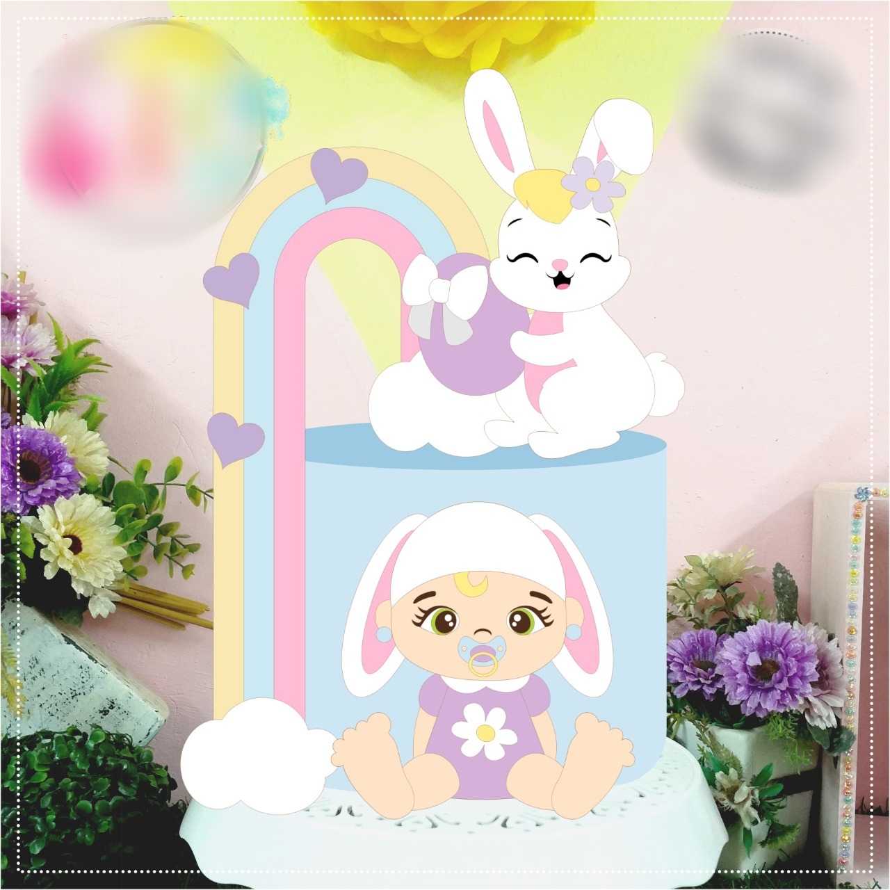 Arquivo Páscoa Topo de Bolo Coelhinho Arco Íris 1