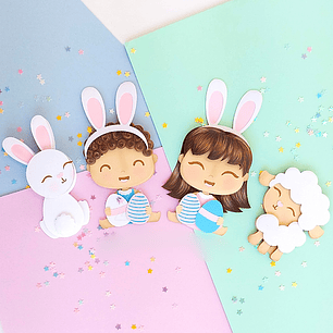 Arquivo Páscoa Topo de Bolo Bebês Ovelhinha e Coelhinho