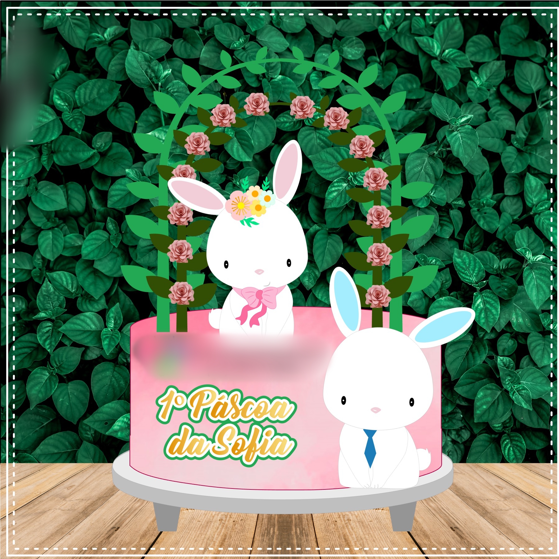 Arquivo Páscoa Topo de Bolo Coelhos e Arco de Flores 1