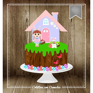 Arquivo Páscoa Topo de Bolo Casinha Menina e Coelho