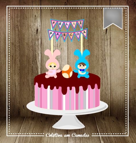 Arquivo Páscoa Topo de Bolo Bebês Coelho 1