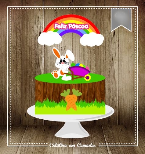 Arquivo Páscoa Topo de Bolo Coelhinho com Carrinho de Mão 1