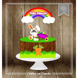 Arquivo Páscoa Topo de Bolo Coelhinho com Carrinho de Mão