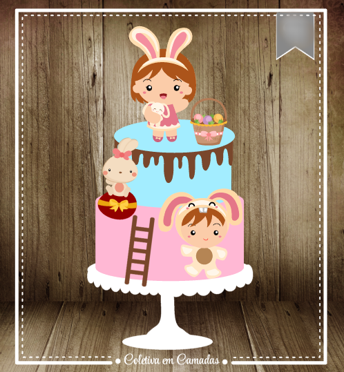 Arquivo Páscoa Topo de Bolo Bebês e Coelho  1