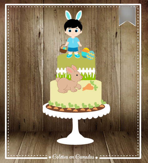 Arquivo Páscoa Topo de Bolo Menino e Coelho Caça aos Ovos  1