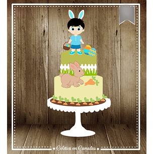 Arquivo Páscoa Topo de Bolo Menino e Coelho Caça aos Ovos 