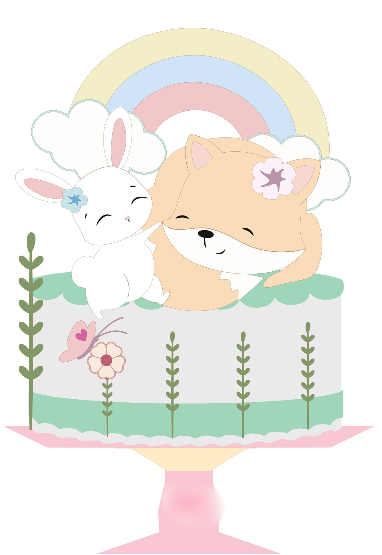 Arquivo Páscoa Topo de Bolo Coelhinha e Raposa Arco Íris  1