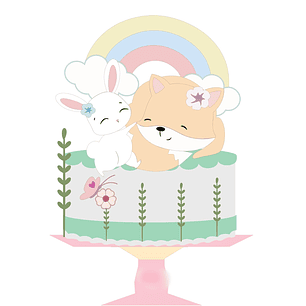 Arquivo Páscoa Topo de Bolo Coelhinha e Raposa Arco Íris 