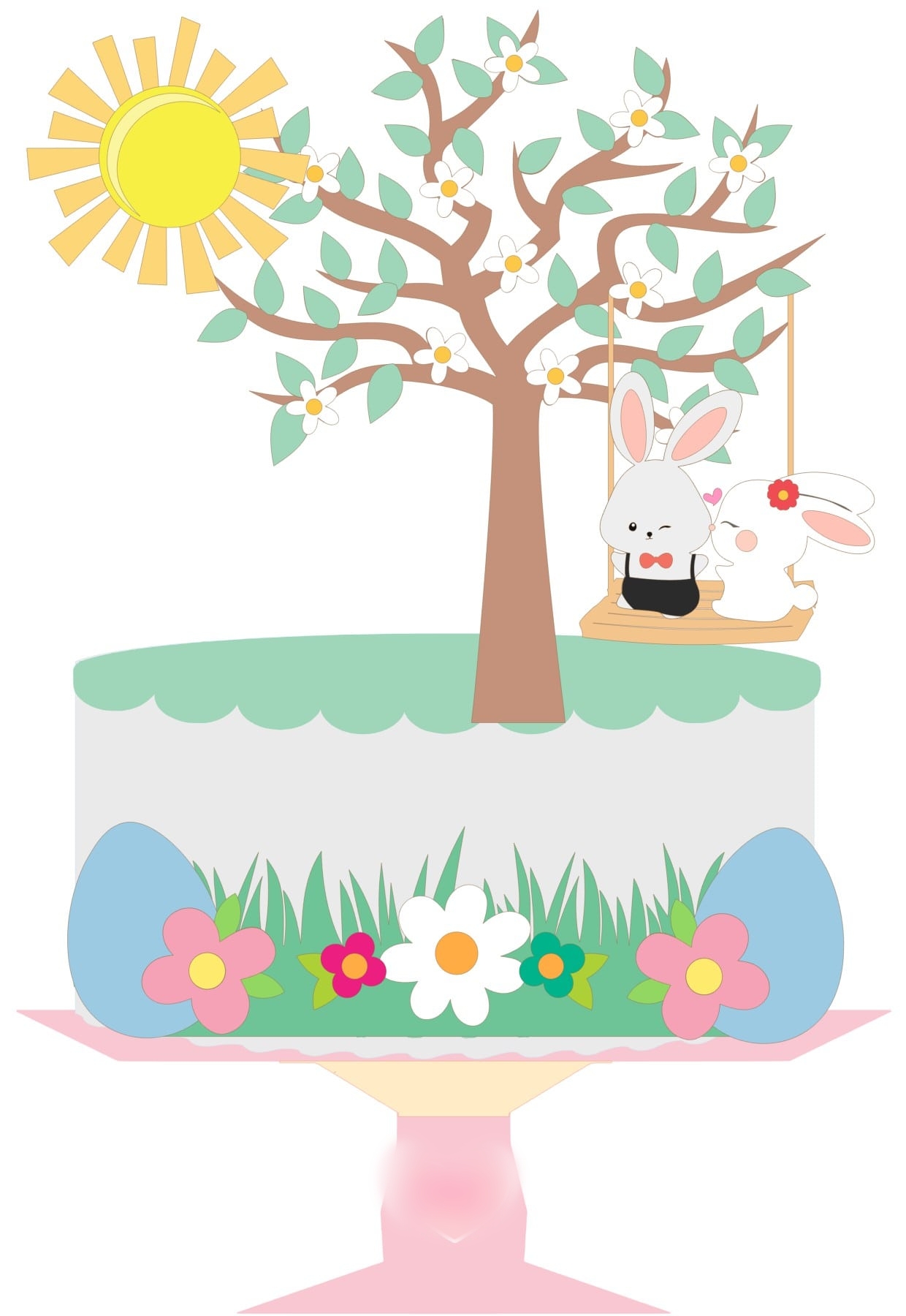 Arquivo Páscoa Topo de Bolo Coelhinhos Casal no Jardim 1