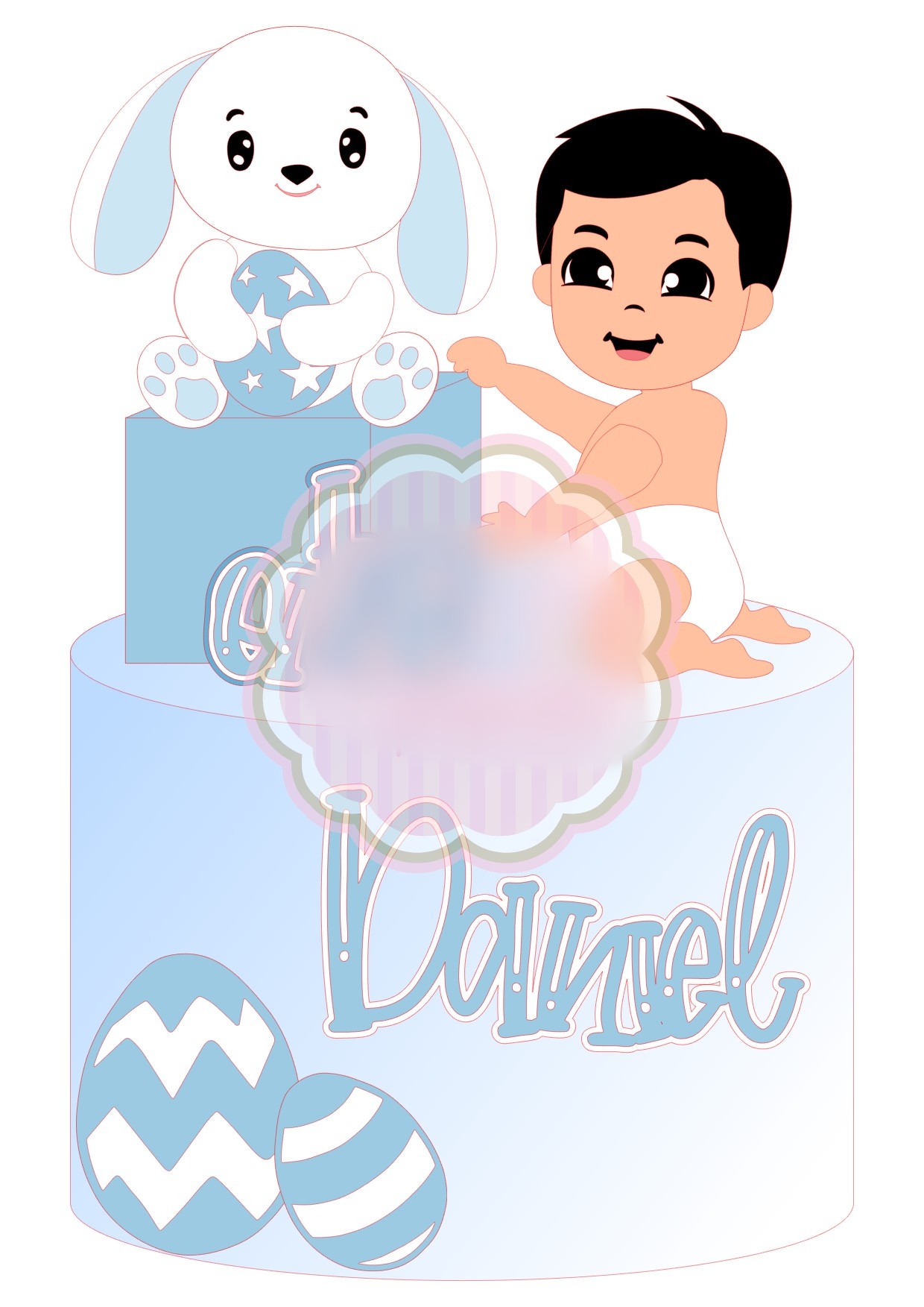 Arquivo Páscoa Topo de Bolo Coelhinho e Bebê Menino 1