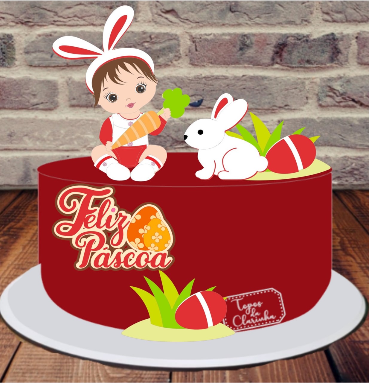 Arquivo Páscoa Topo de Bolo Bebê Menina e Coelhinho 1