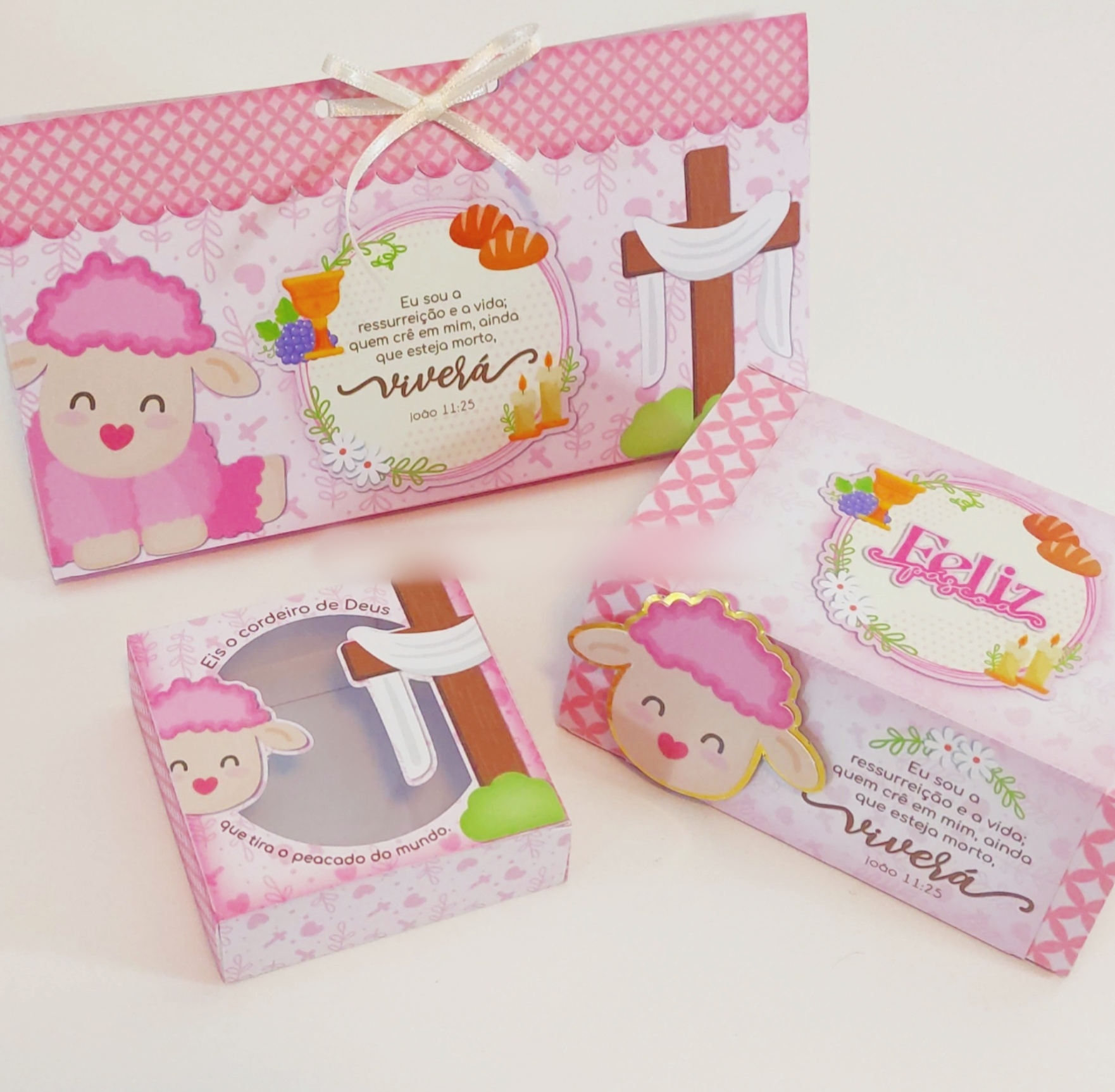 Arquivo Páscoa Kit Caixas Cordeiro Rosa 1