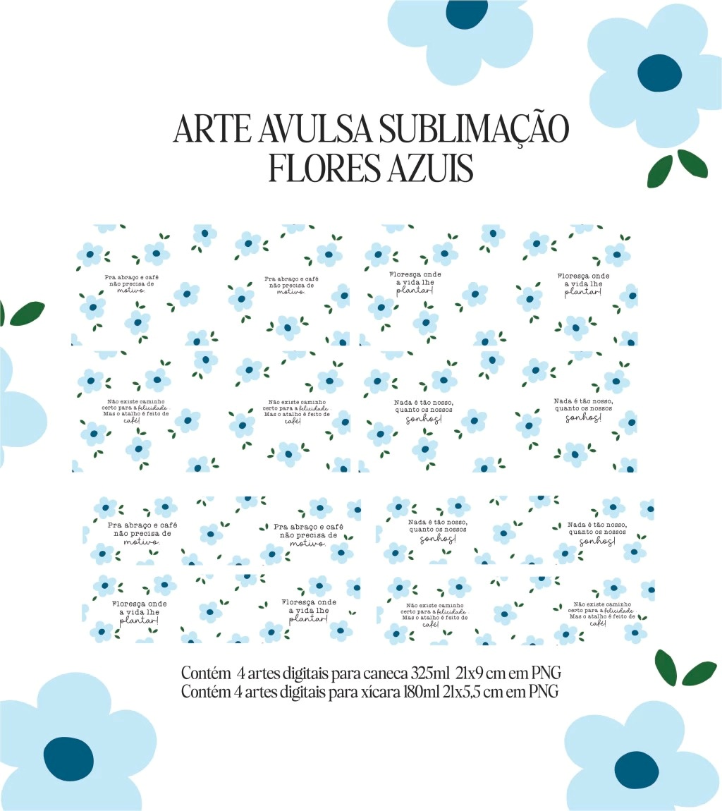 Arquivo Sublimação Flores Azul 1