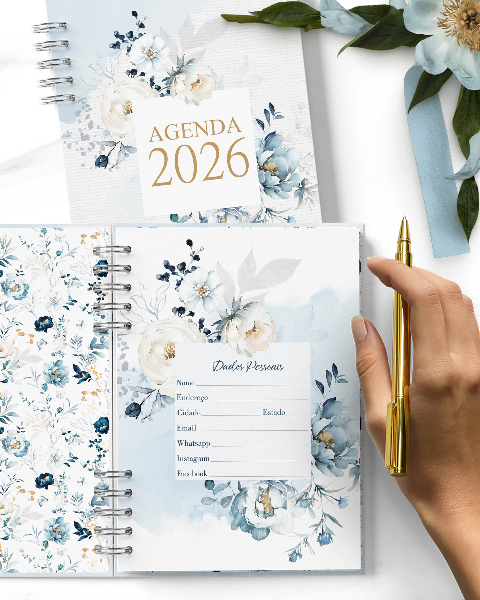 Arquivo Combo Agendas 2026 e Permanente COM VERSÍCULOS e SEM VERSÍCULOS Floral Azul 3