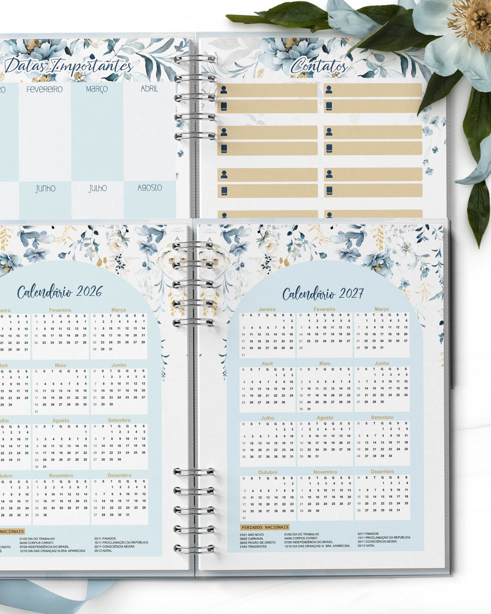 Arquivo Combo Agendas 2026 e Permanente COM VERSÍCULOS e SEM VERSÍCULOS Floral Azul 4