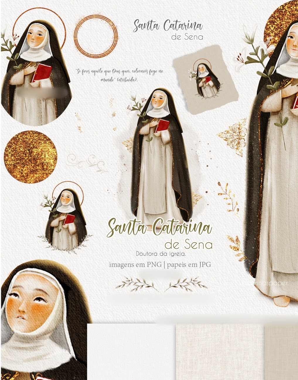 Arquivo Kit Digital Ilustrações Santa Catarina de Sena 1