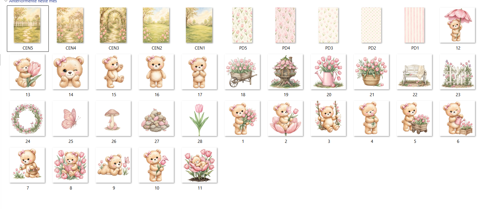 Kit Digital Ursinhas e Tulipas Aquarela 2