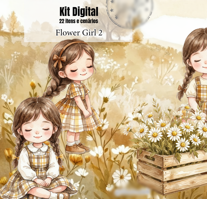 Arquivo Kit Digital Flower Girl Menina Jardim 1
