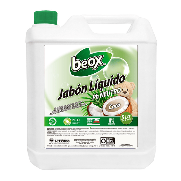 Jabon Liquido Coco Beox® 5 Litros