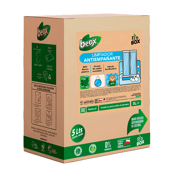 Limpiador Antiempañante Vidrios Beox® Ecobox 5 Lts 2