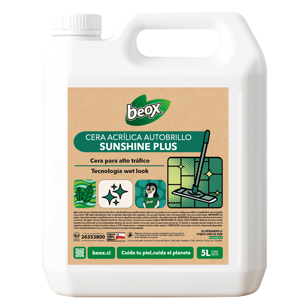 CERA ACRÍLICA PISOS ALTO TRÁFICO SUNSHINE PLUS - BIDÓN 5 LITROS