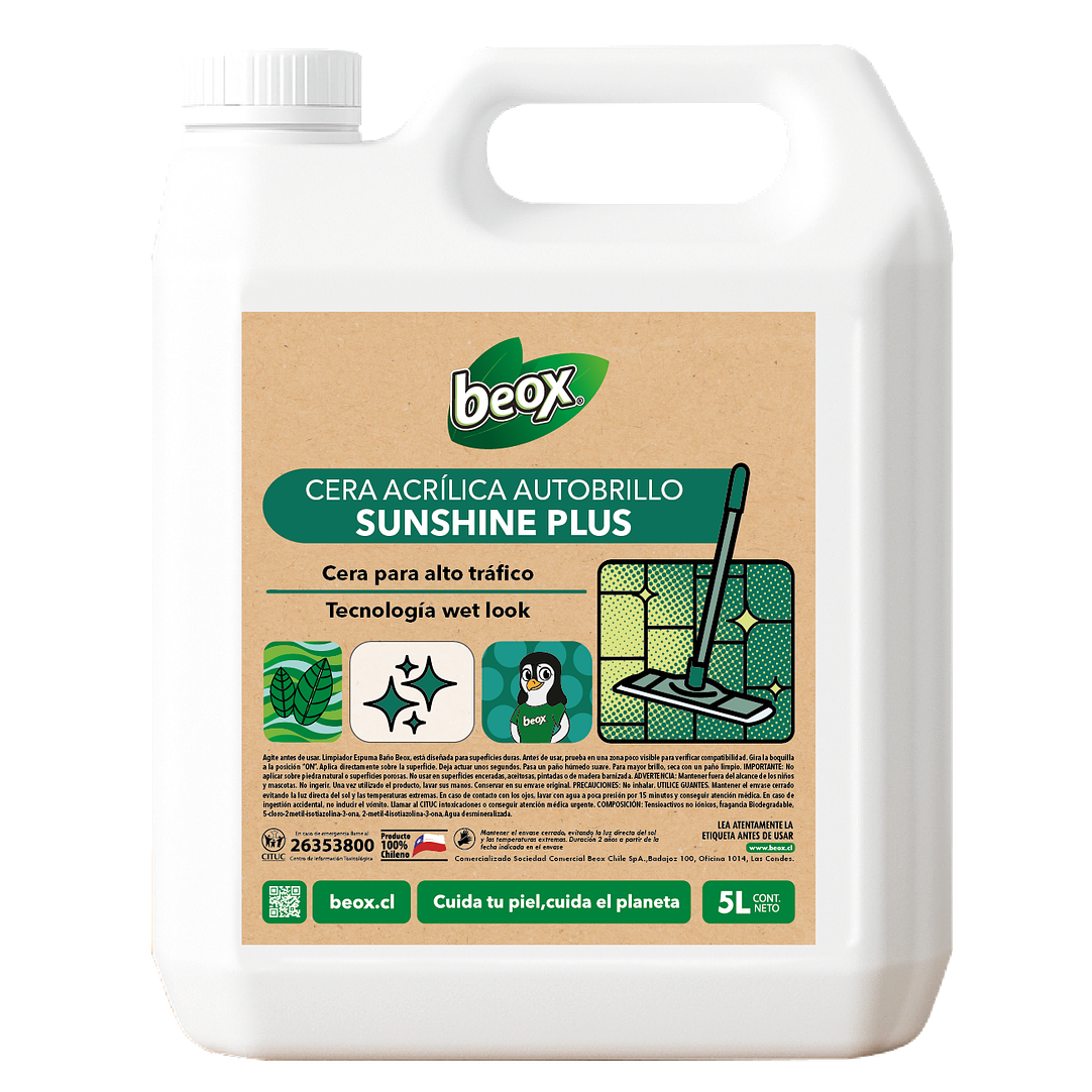 Cera Alto Trafico Maximo Brillo  Sunshine Plus Beox® 5 Lts 1