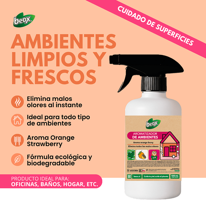 Aromatizador Telas Y Ambientes Orange Strawberry Beox® 500 Ml 2
