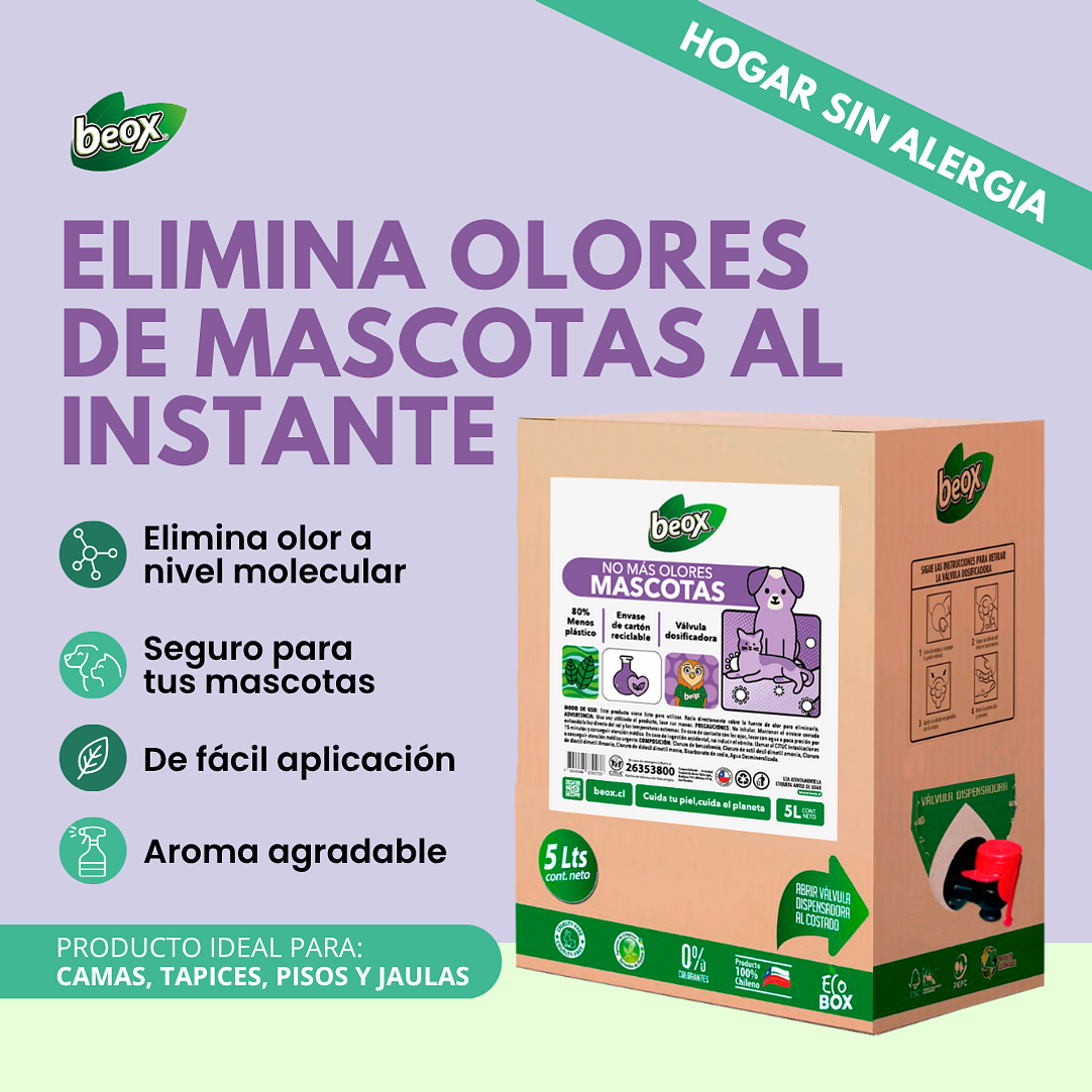 Eliminador Destructor Olores Mascotas Beox® Ecobox 5 Lt 4