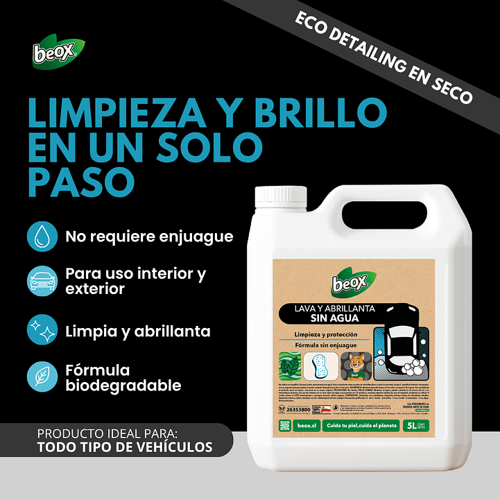 Lava Y Abrillanta Sin Agua Beox® 5 Lts 2