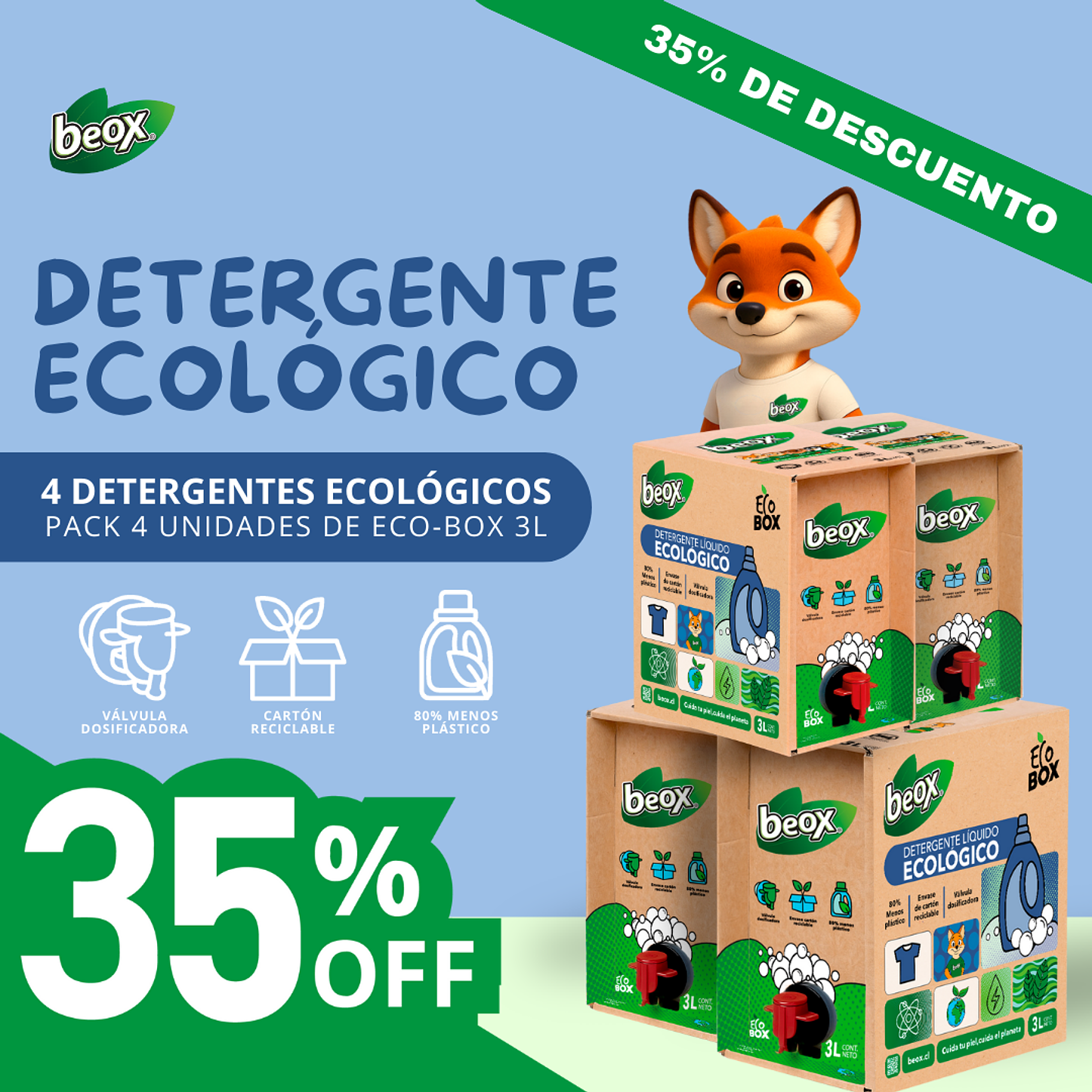 Pack x 4 Detergente Ecologico Beox® Ecobox 3 Lts c/u 1