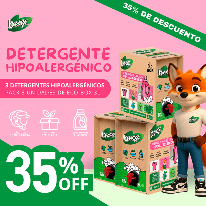 Pack X 3 Detergente Hipoalergenico Beox® Ecobox 3 Lts c/u 1
