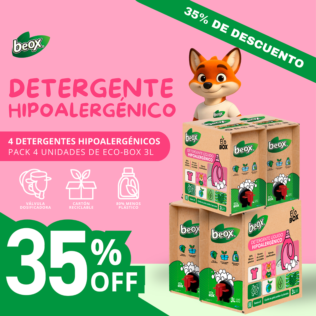 Pack X 4 Detergente Hipoalergenico Beox® Ecobox 3 Lts c/u 1