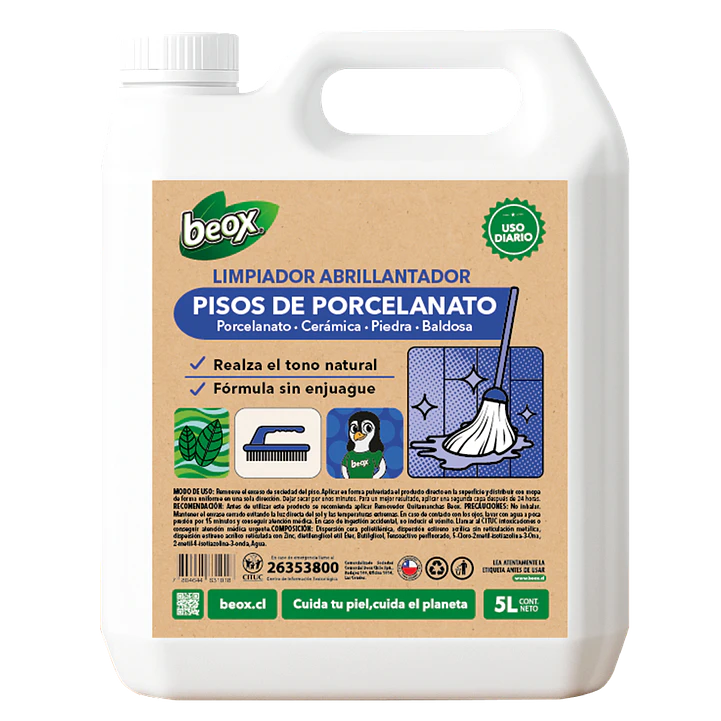 Limpiador Abrillantador Pisos Porcelanato y Ceramicas. Beox®5 Lts 1