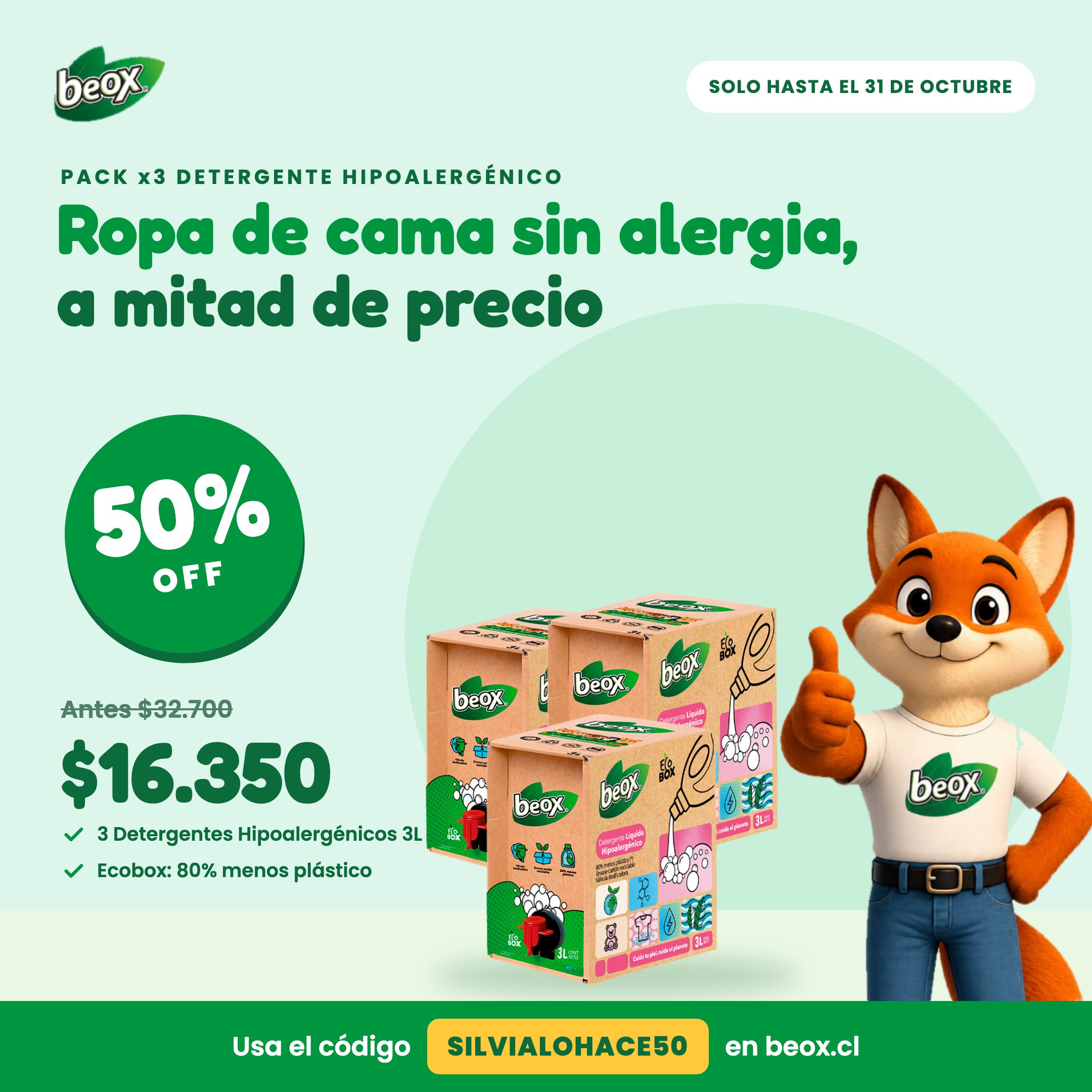 Pack X 3 Detergente Hipoalergenico Beox® Ecobox 3 Lts c/u 1