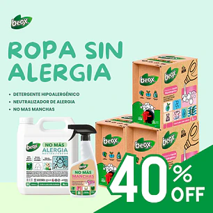 Pack Ropa Sin Alergia Beox® – 3 Detergentes Hipoalergénicos 3L + No Mas® Alergia 5L + No Mas® Manchas 500 ml