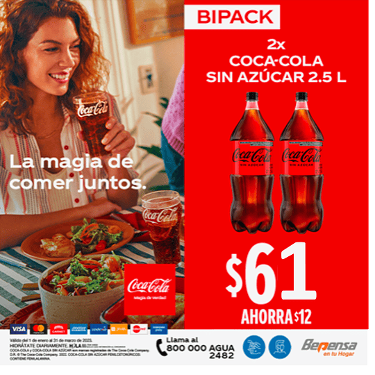 Promoción Bipack 2 Coca Cola Sin Azúcar 2.5L NRP