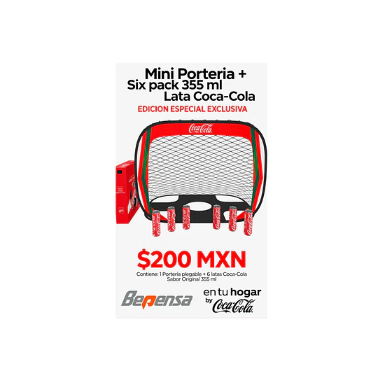 Mini porteria + Six pack Coca-Cola 355ml lata 