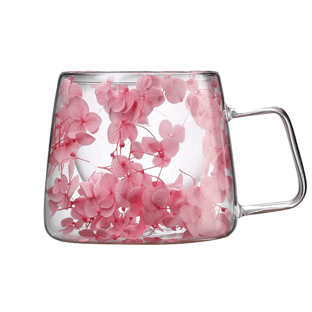 Taza Doble Vidrio Flores Rosadas | 180 ml Bergamota