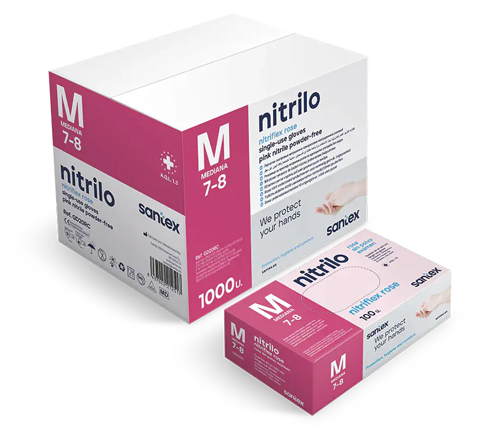 Guantes de Nitrilo Rosa 3,5 gr - 100 Guantes 3