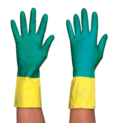 Guantes de Limpieza de Látex Flocados Menage - Verde/Amarillo