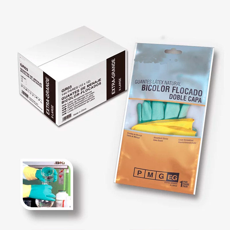 Guantes de Limpieza de Látex Flocados Menage - Verde/Amarillo 2