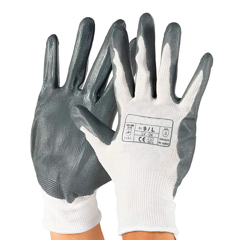 Guantes de Trabajo Nylon e Nitrilo LV-04 ( 12 Pares )