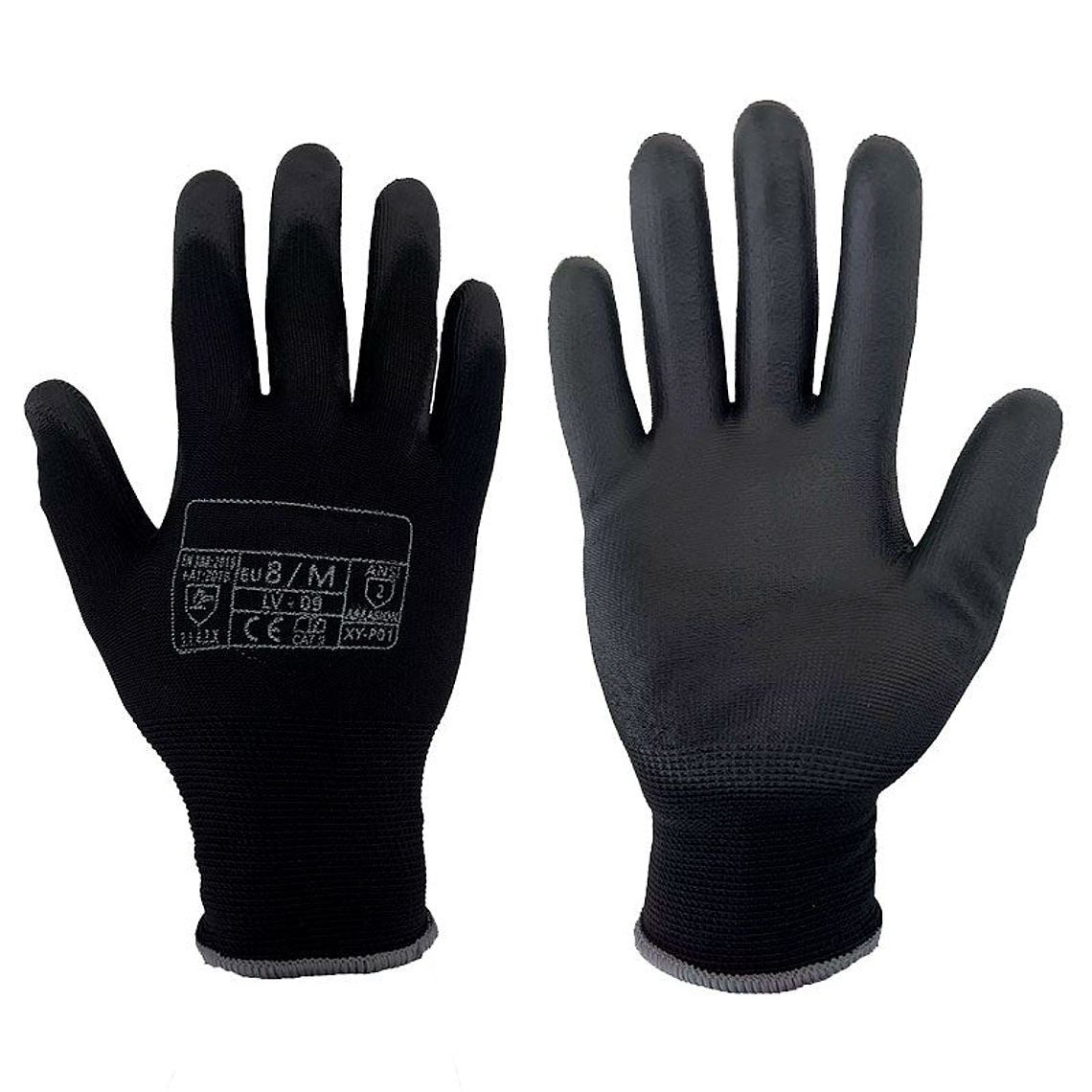 Guantes de Trabajo Nylon y PU Negro LV-09 ( 12 pares ) 1