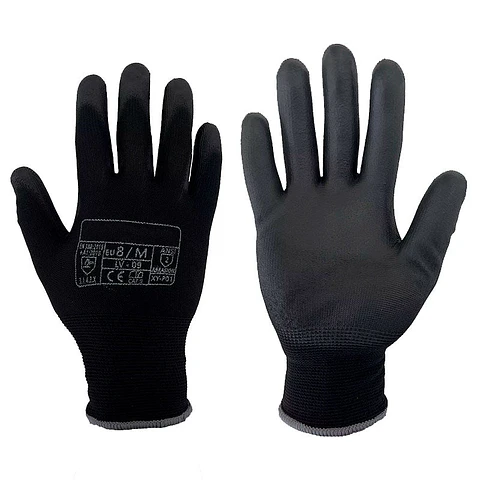 Guantes de Trabajo Nylon y PU Negro LV-09 ( 12 pares )