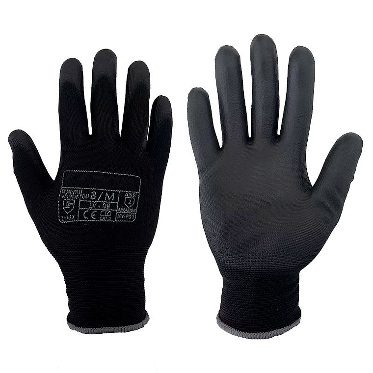 Guantes de Trabajo Nylon y PU Negro LV-09 ( 12 pares ) 1